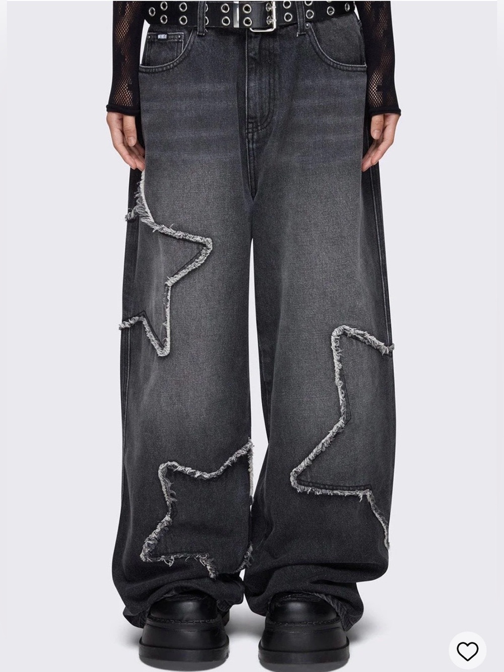 MINGA LONDON Starburst Black Baggy Jeans Wide Leg Grunge Goth Size 26